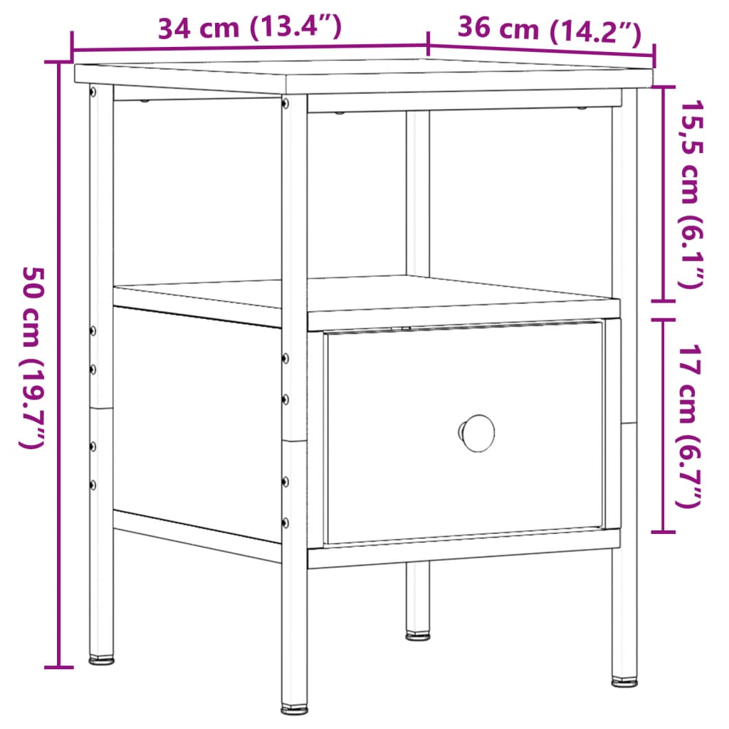 vidaXL Κομοδίνα 2 τεμάχια Artisan Oak 34x36x50 cm Κατασκευασμένο ξύλο