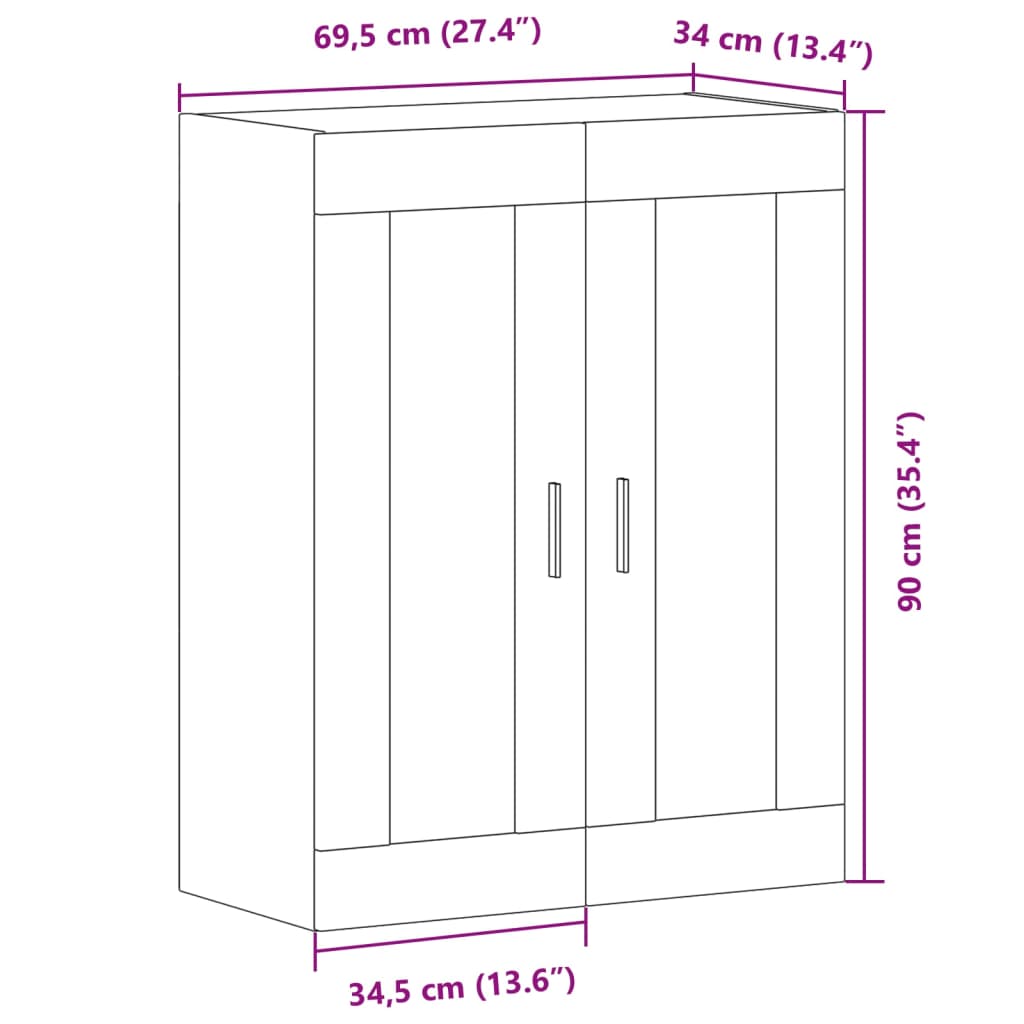vidaXL Επίτοιχο ντουλάπι Παλιό ξύλο 69,5x34x90 cm