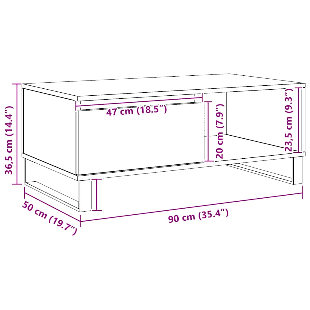 vidaXL Τραπεζάκι Σαλονιού Αρτισιανή Δρυς 90x50x36,5εκ Επεξεργασμ. Ξύλο