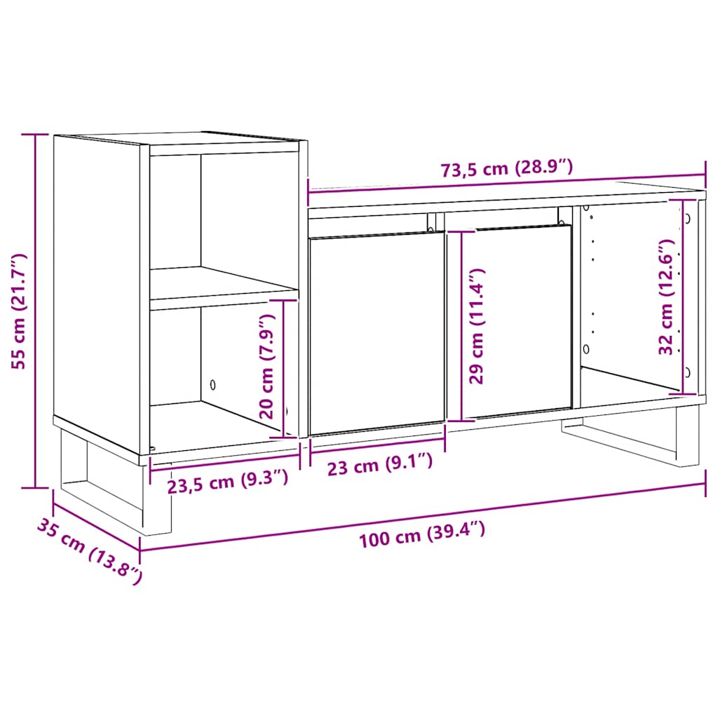 vidaXL Έπιπλο Τηλεόρασης τεχνίτης Δρυς 100x35x55 εκ Επεξεργασμένο Ξύλο