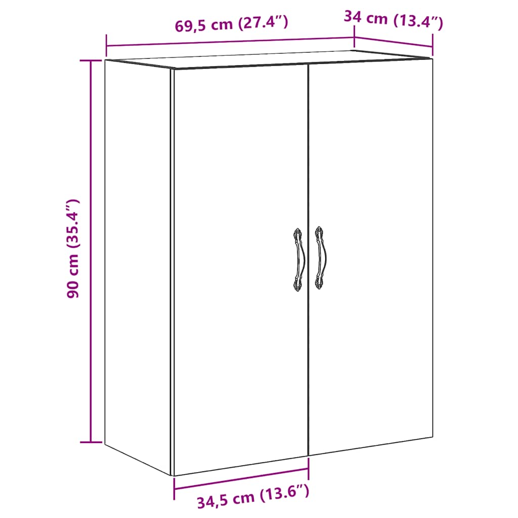 vidaXL Ντουλάπι Τοίχου Αρτισιανή Δρυς 69,5x34x90 εκ. από Επεξεργ. Ξύλο