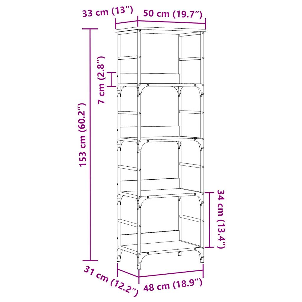 vidaXL Βιβλιοθήκη Τεχνίτης Δρυς 50x33x153 εκ. Επεξεργασμένο Ξύλο