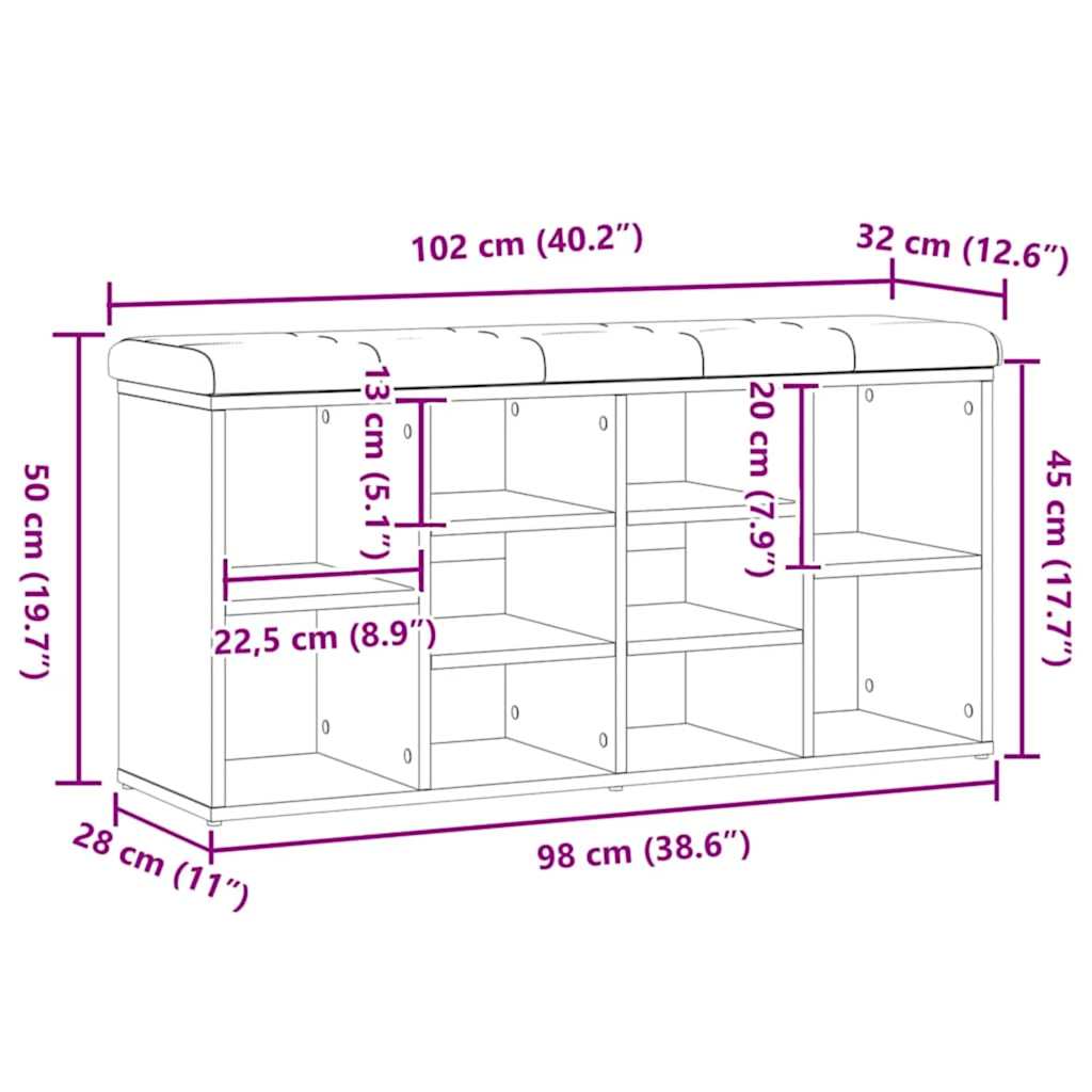 Πάγκος παπουτσιών vidaXL Artisan Oak 102x32x50 cm Κατασκευασμένο ξύλο