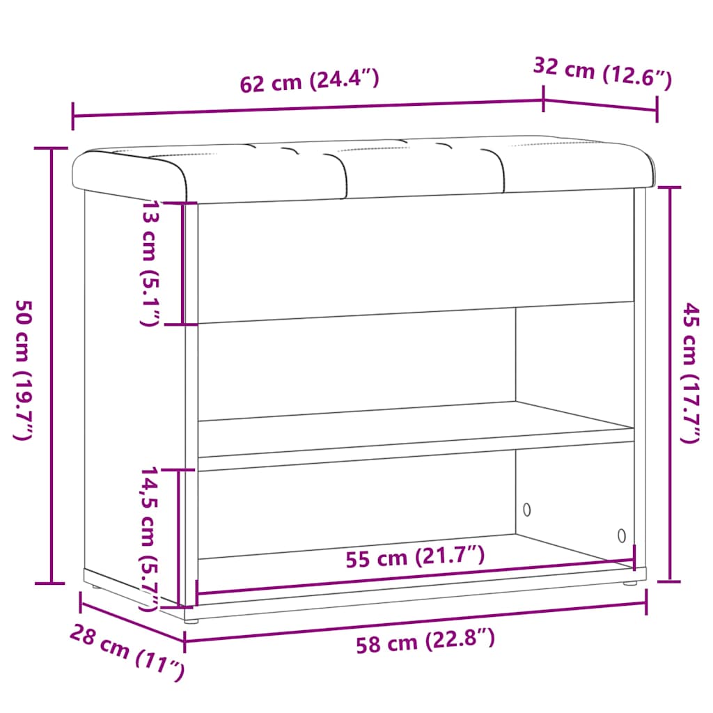 Πάγκος παπουτσιών vidaXL Παλιό ξύλο 62x32x50 cm Κατασκευασμένο ξύλο