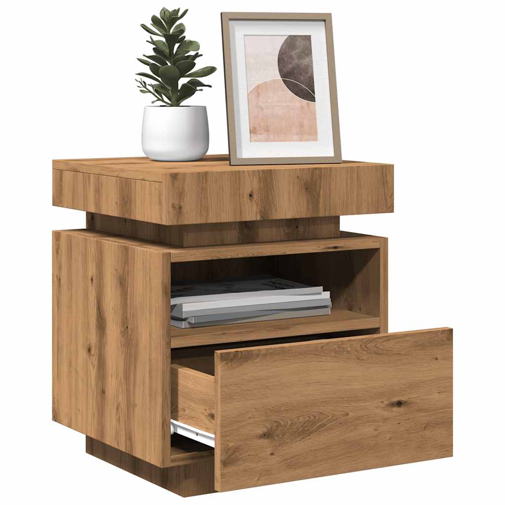 vidaXL Κομοδίνα με φώτα LED 2 τεμ Artisan Oak 40x39x48,5 cm