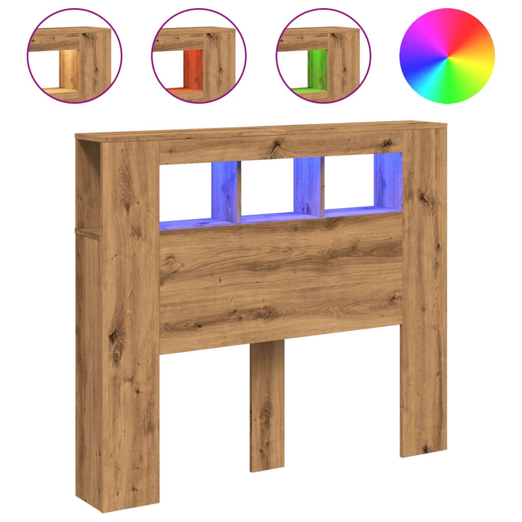 vidaXL LED κεφαλάρι Artisan Oak 120x18,5x103,5 cm Κατασκευασμένο ξύλο