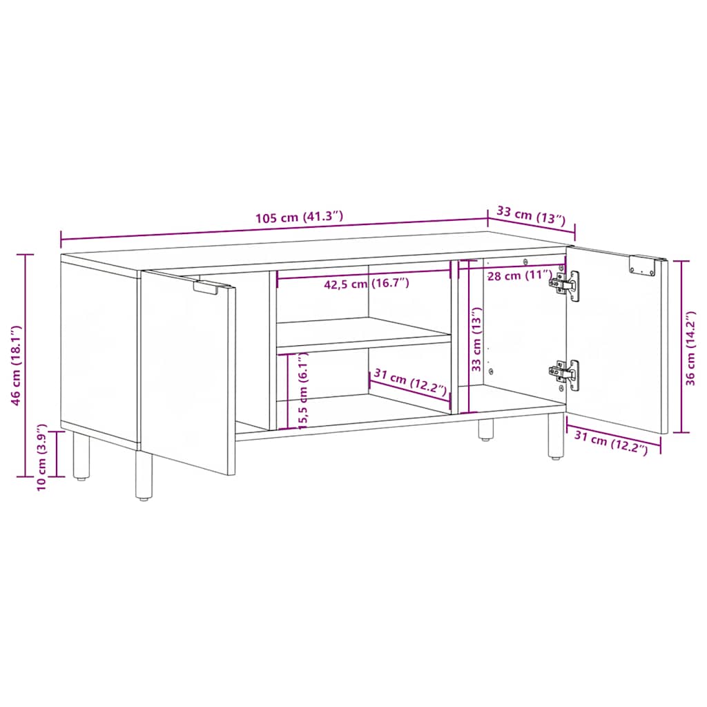 vidaXL Έπιπλο Τηλεόρασης Μαύρο 105 x 33 x 46 εκ. Επεξεργασμένο Ξύλο