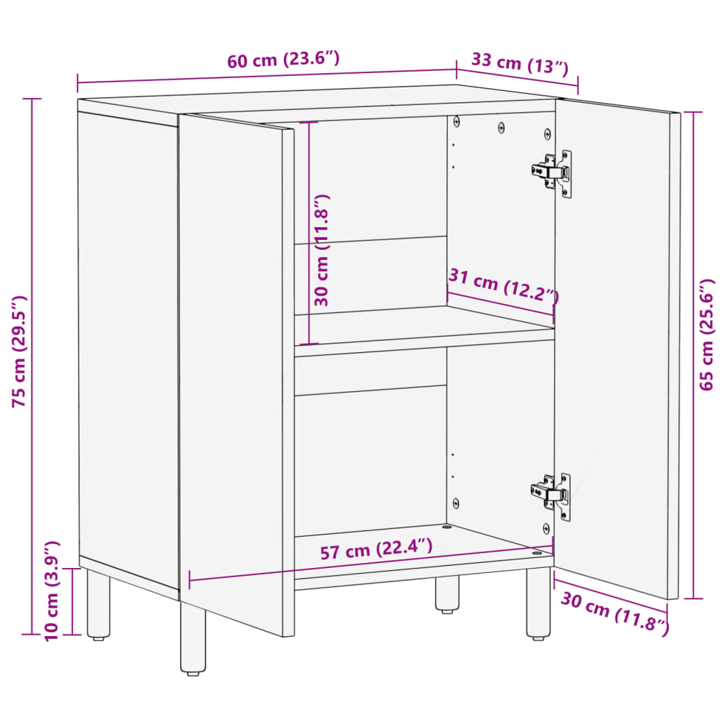 vidaXL Μπουφές Μαύρος 60x33x75 εκ. από Επεξεργασμένο Ξύλο