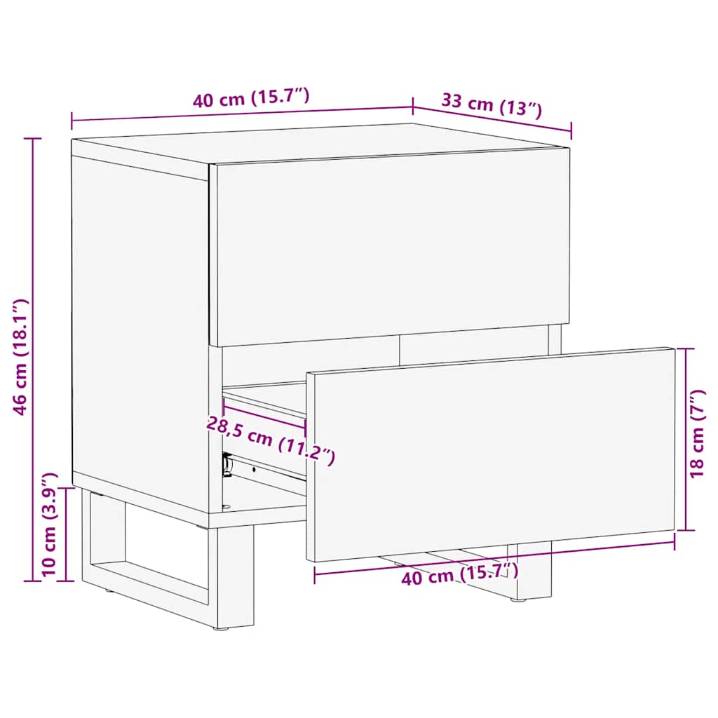 vidaXL Κομοδίνο Μαύρο 40 x 33 x 46 εκ. από Μασίφ Ξύλο Μάνγκο