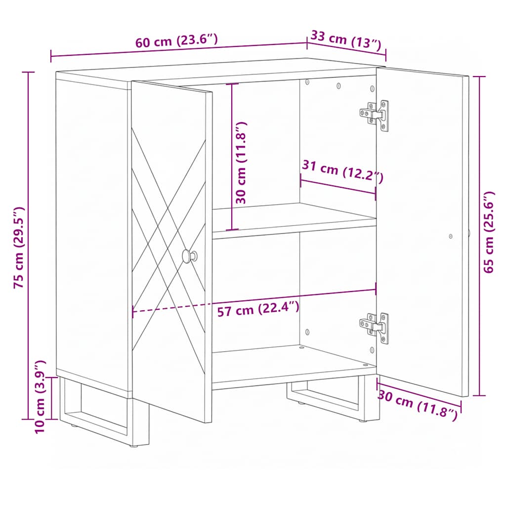 vidaXL Μπουφές Μαύρο 60x33x75 cm Μασίφ Ξύλο Μάνγκο