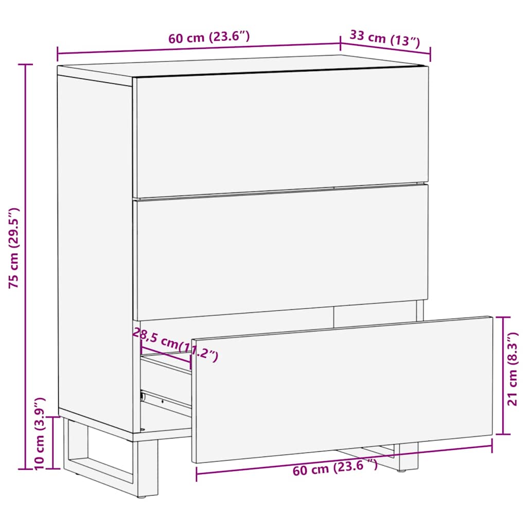vidaXL Μπουφές Μαύρο 60x33x75 cm Μασίφ Ξύλο Μάνγκο