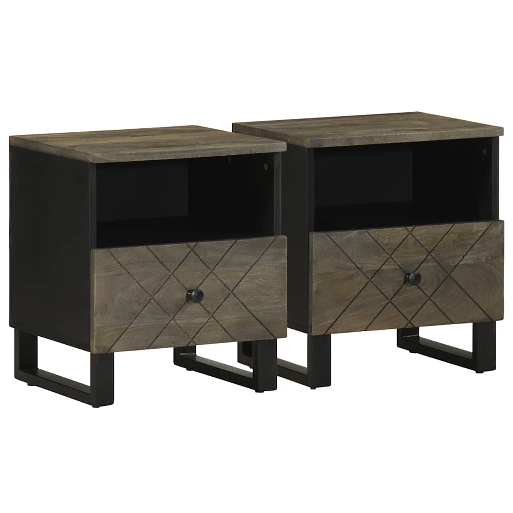 vidaXL Κομοδίνα 2 τεμ. Μαύρα 40 x 33 x 46 εκ. από Μασίφ Ξύλο Μάνγκο