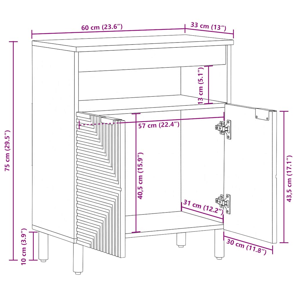 vidaXL Sideboard καφέ 60x33x75 cm μασίφ ξύλο Mango