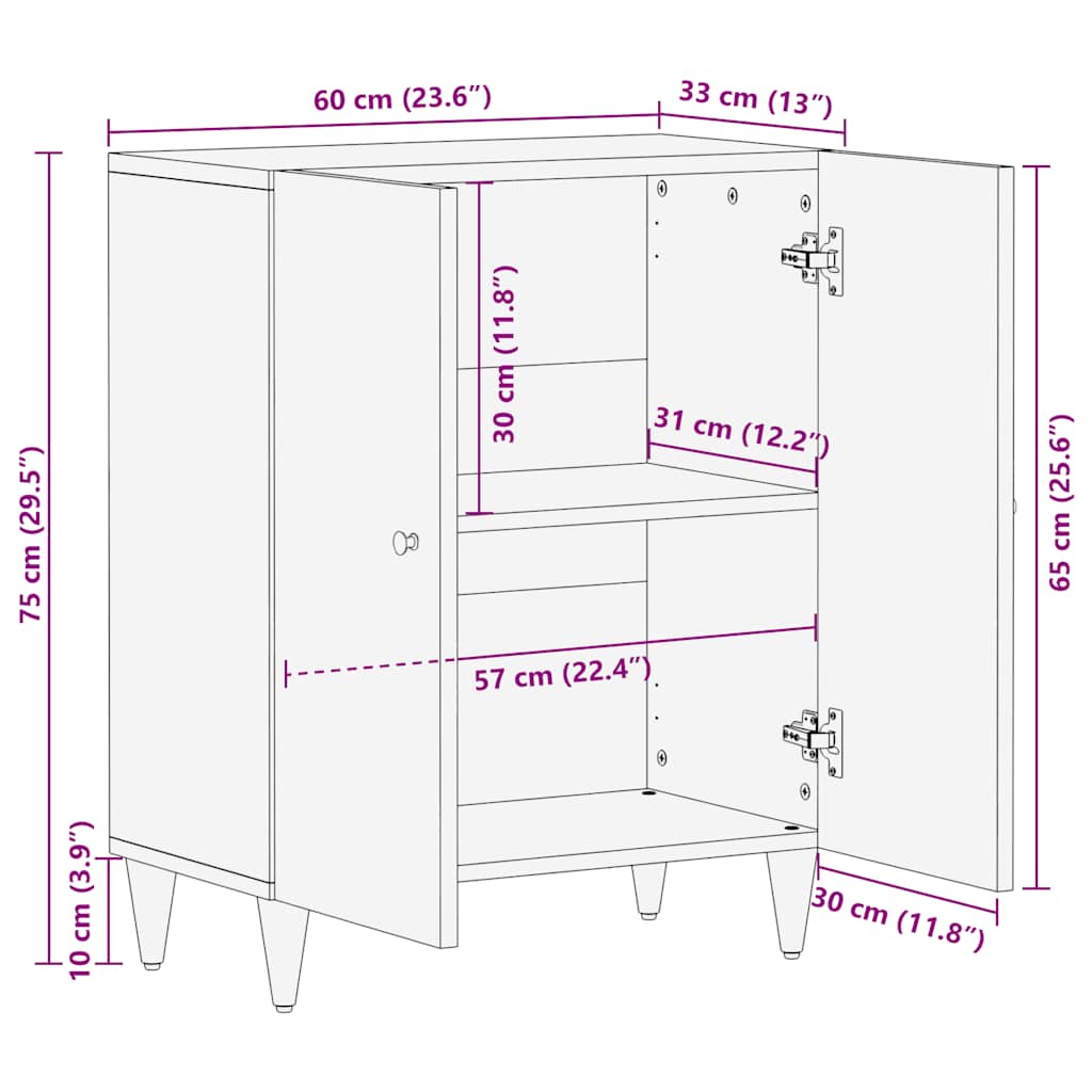 vidaXL Sideboard ανοιχτό γκρι 60x33,5x75 cm μασίφ ξύλο Mango