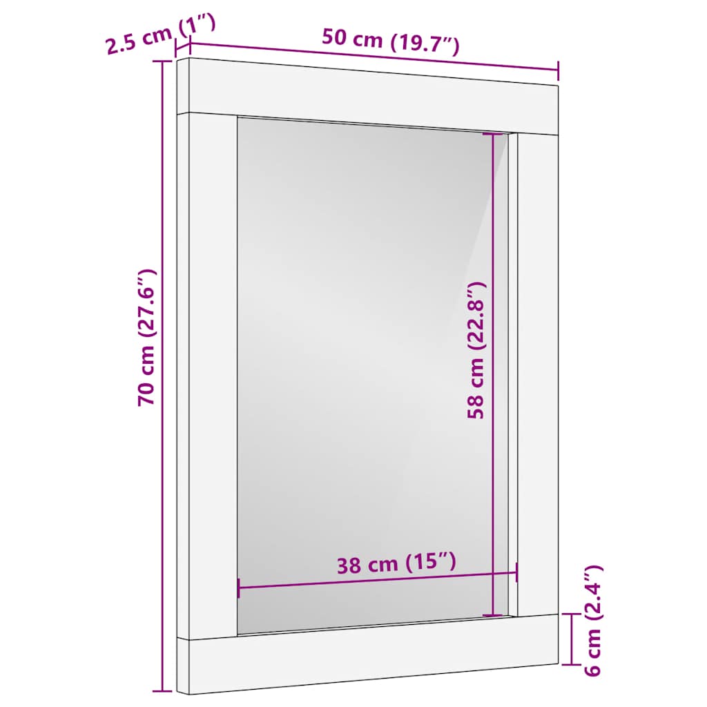 vidaXL Καθρέφτης μπάνιου 50x2,5x70 cm από μασίφ ξύλο Mango