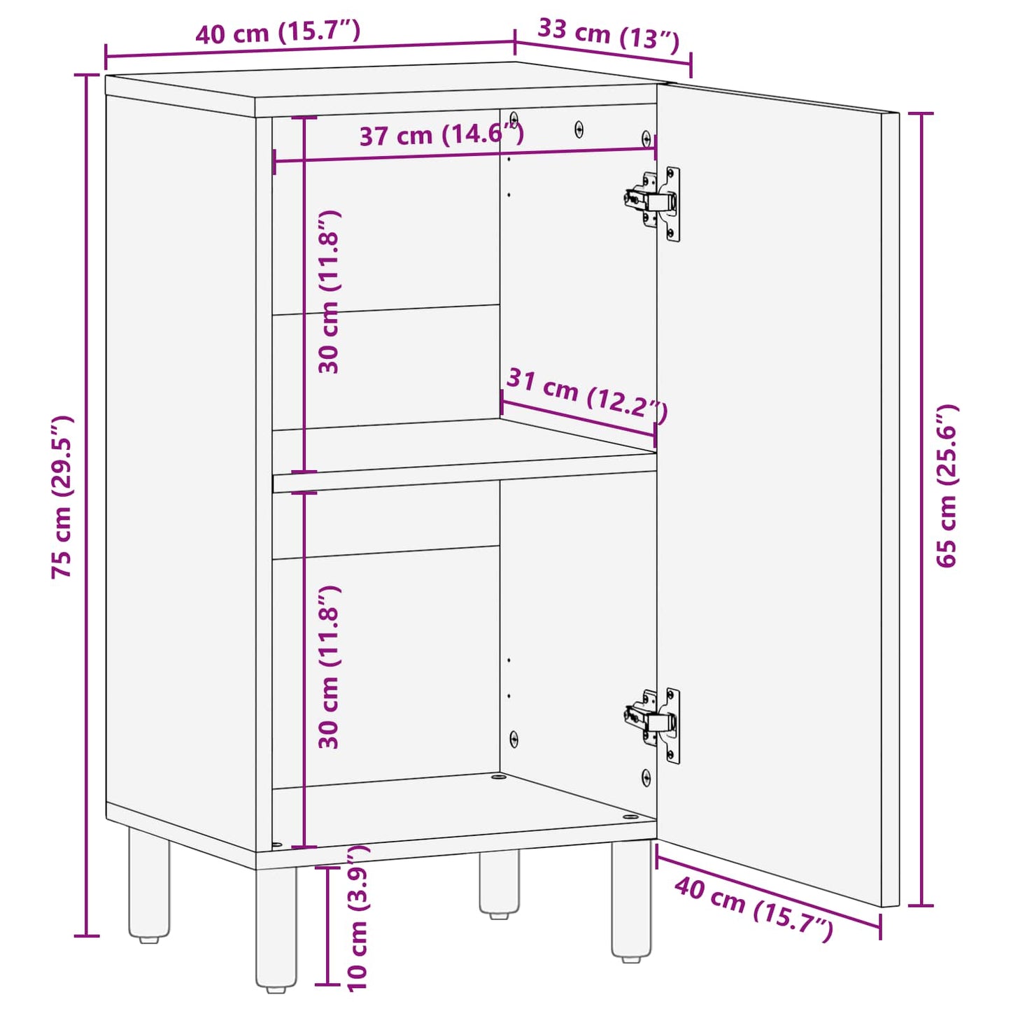 vidaXL Πλαϊνό γραφείο Λευκό Φινίρισμα Καθαρισμού 40 x 33 x 75 εκ.