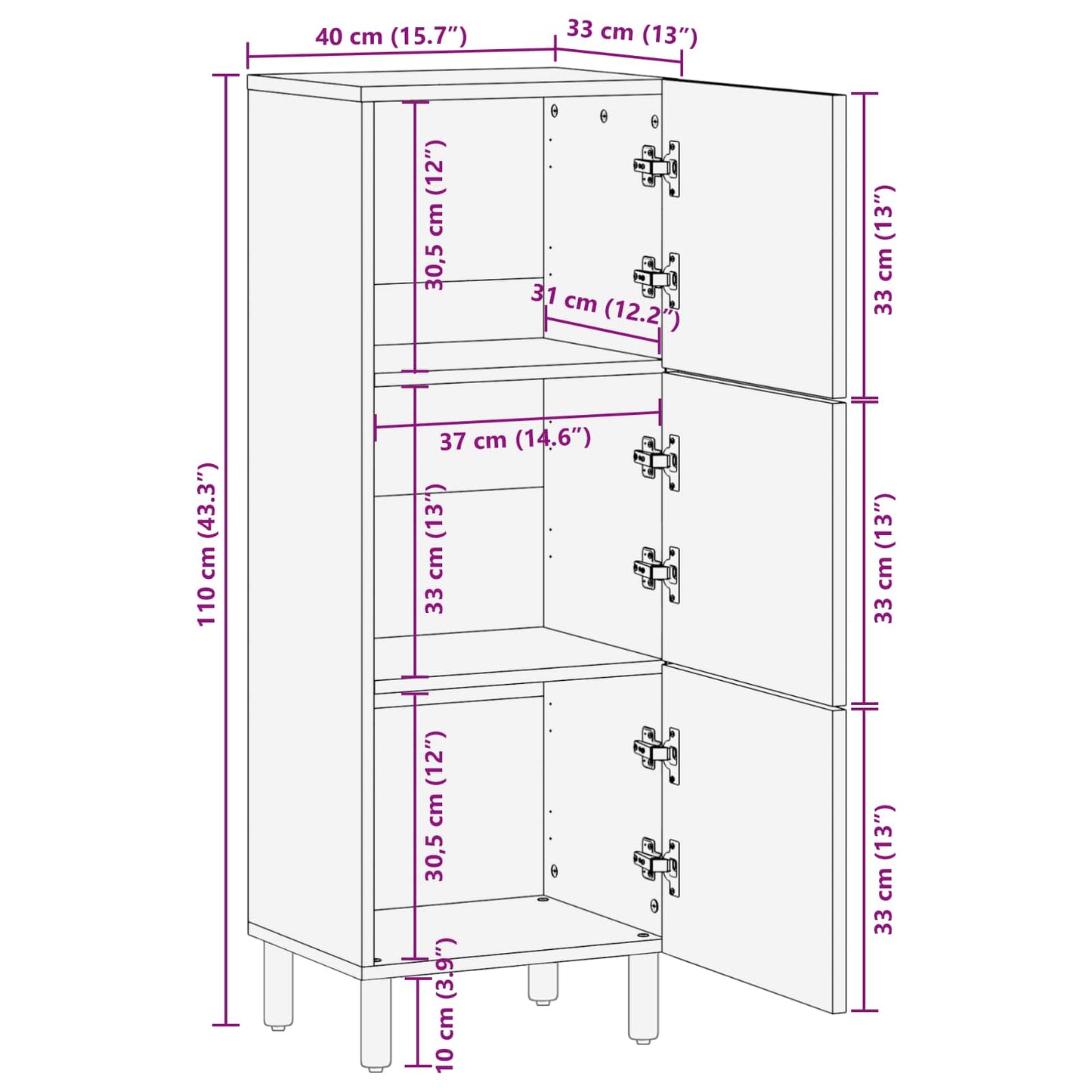 vidaXL Highboard με πόρτα Λευκό Φινίρισμα Καθαρισμού 40 x 33 x 110 εκ