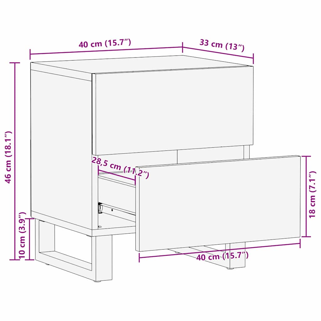 vidaXL Κομοδίνο με συρτάρι Καφέ 40 x 33 x 46 εκ. Μασίφ ξύλο μάνγκο