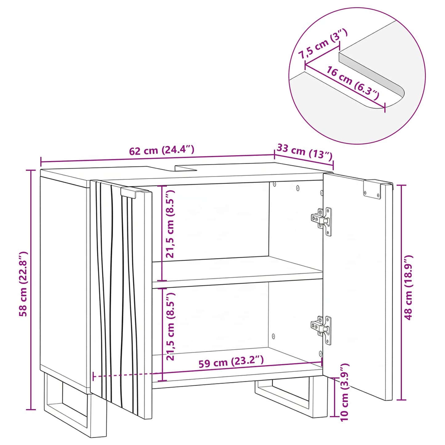 vidaXL Ντουλάπα Νιπτήρα Mπάνιου με ράφι Λευκό 62 x 33 x 58 εκ.