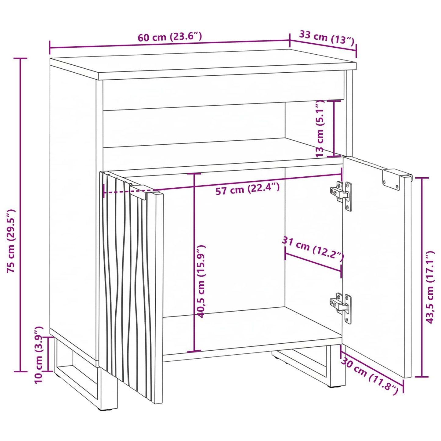 vidaXL Πλαϊνό Γραφείο Καφέ 60 x 33 x 75 cm Μασίφ ξύλο μάνγκο