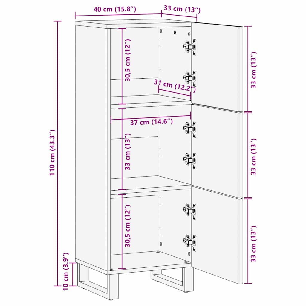 vidaXL Highboard Καφέ 40 x 33 x 110 εκ Μασίφ ξύλο μάνγκο