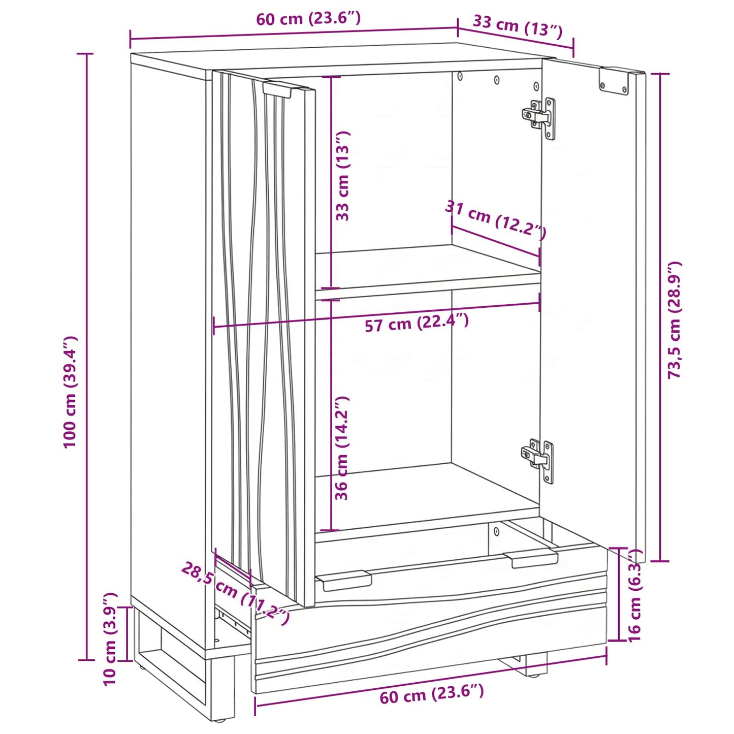 vidaXL Υψηλό Κεφαλάκι Καφέ 60 x 33 x 100 εκ. Μασίφ ξύλο μάνγκο