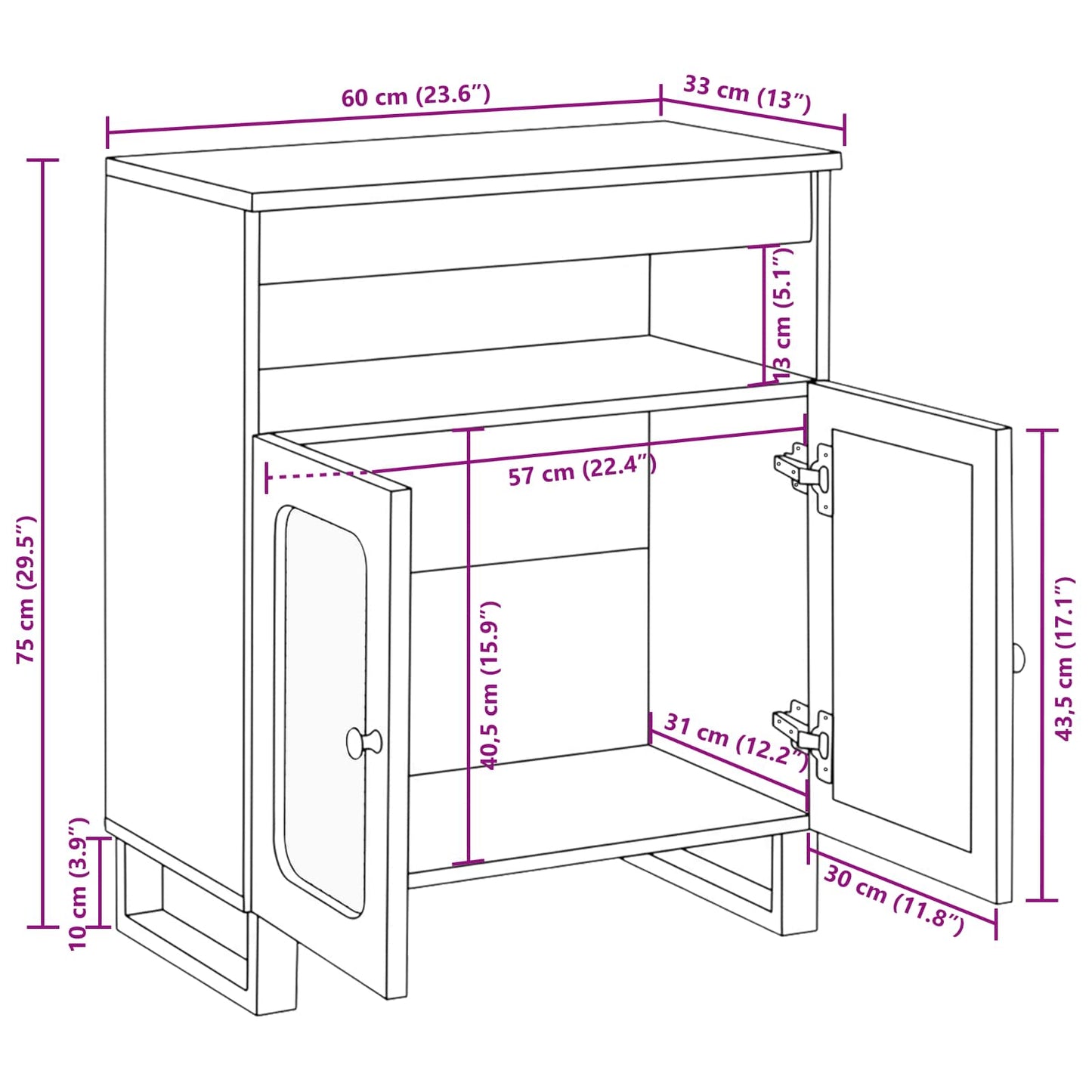 vidaXL Πλαϊνό γραφείο με πόρτα Καφέ 60 x 33 x 75 cm Στερεό ξύλο μάνγκο