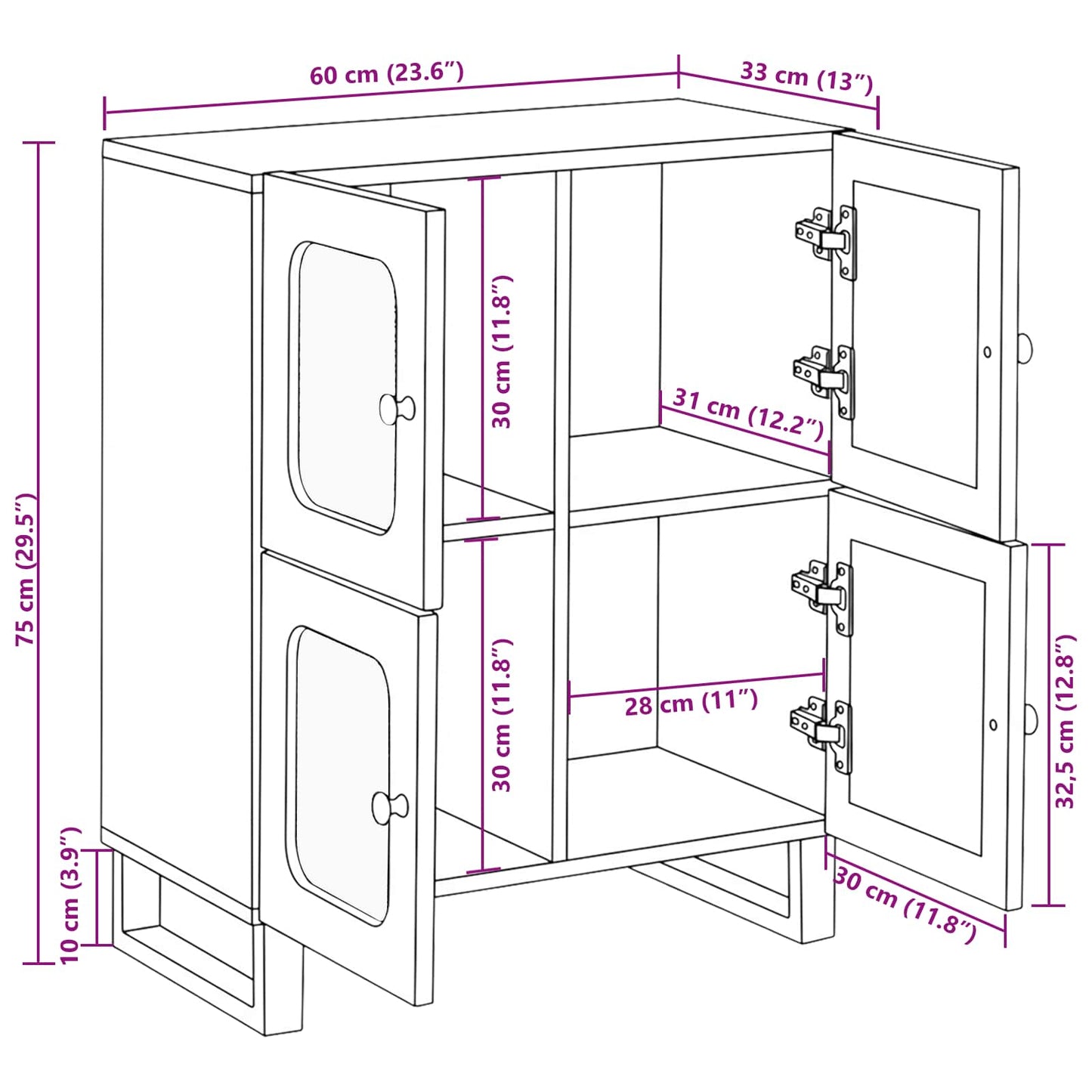 vidaXL Πλαϊνό γραφείο με πόρτα Καφέ 60 x 33 x 75 cm Στερεό ξύλο μάνγκο