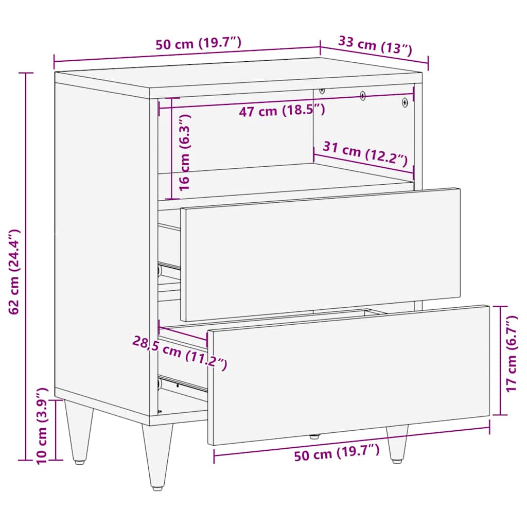 vidaXL Κομοδίνο Ανοιχτό καφέ 50 x 33 x 62 εκ. Μασίφ ξύλο ακακίας