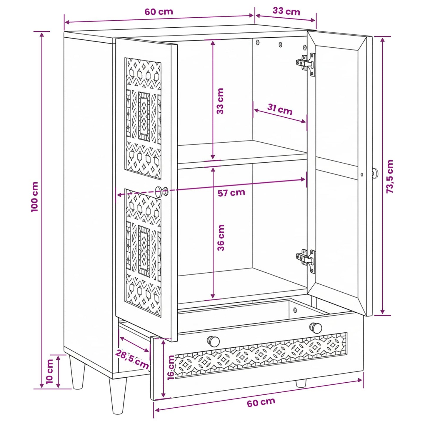 vidaXL Highboard Ανοιχτό καφέ 60 x 33 x 100 εκ. Μασίφ ξύλο μάνγκο