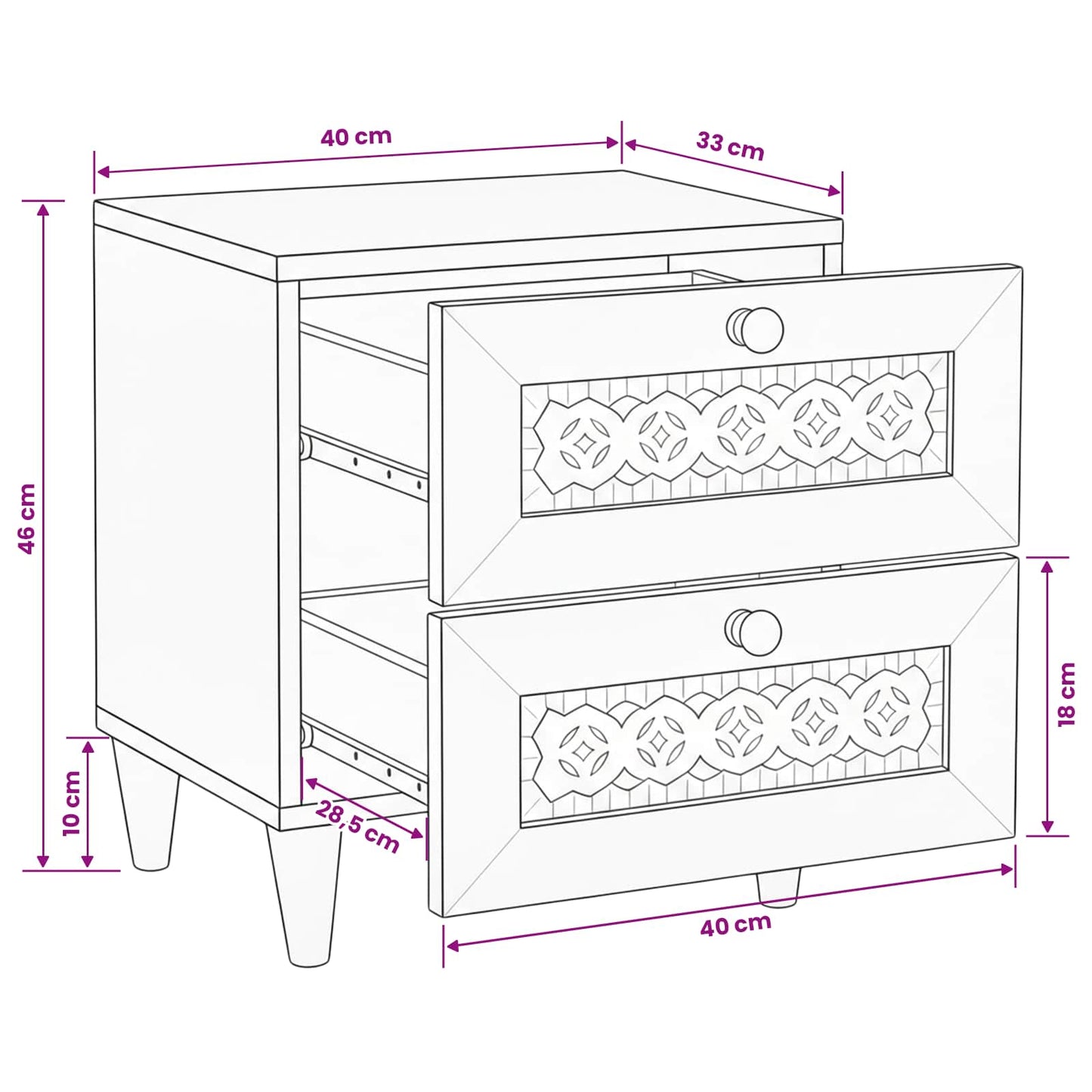 vidaXL Κομοδίνο Λευκό 40 x 33 x 46 εκ. Επεξεργασμένο Ξύλο