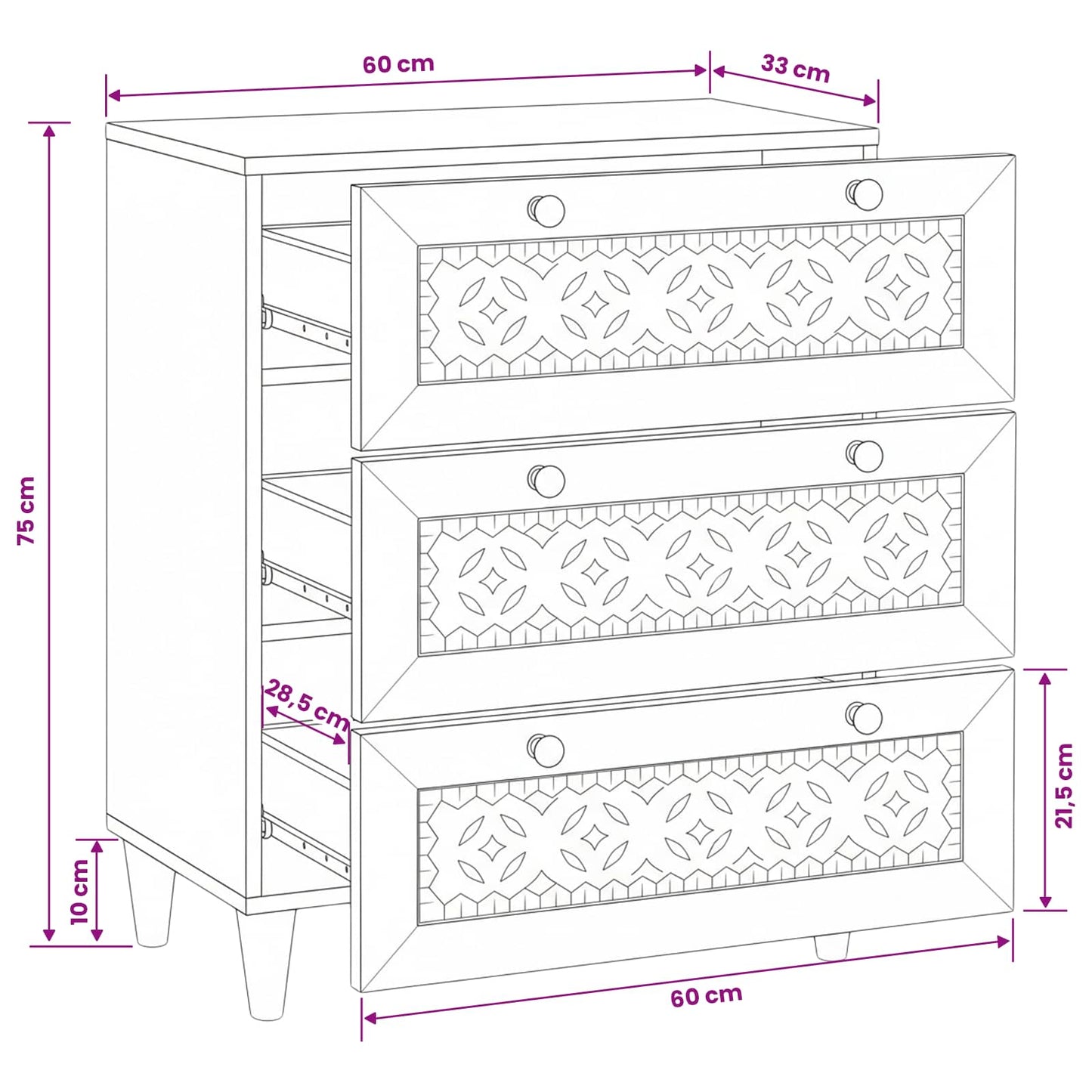 vidaXL Πλαϊνό γραφείο Λευκό 60 x 33 x 75 cm Μασίφ ξύλο μάνγκο