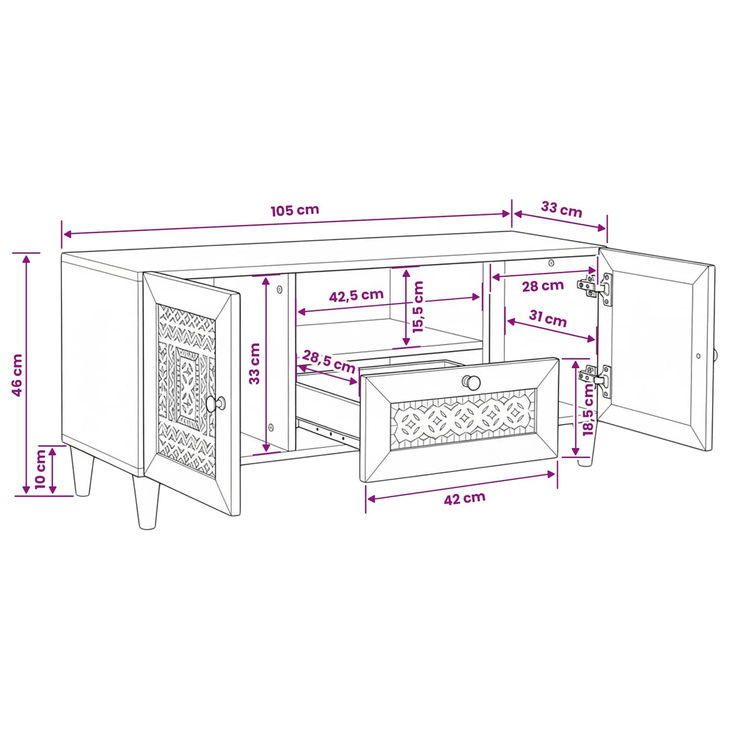 vidaXL Μονάδες TV με ράφι Λευκό 105 x 33 x 46 εκ. Επεξεργασμένο ξύλο
