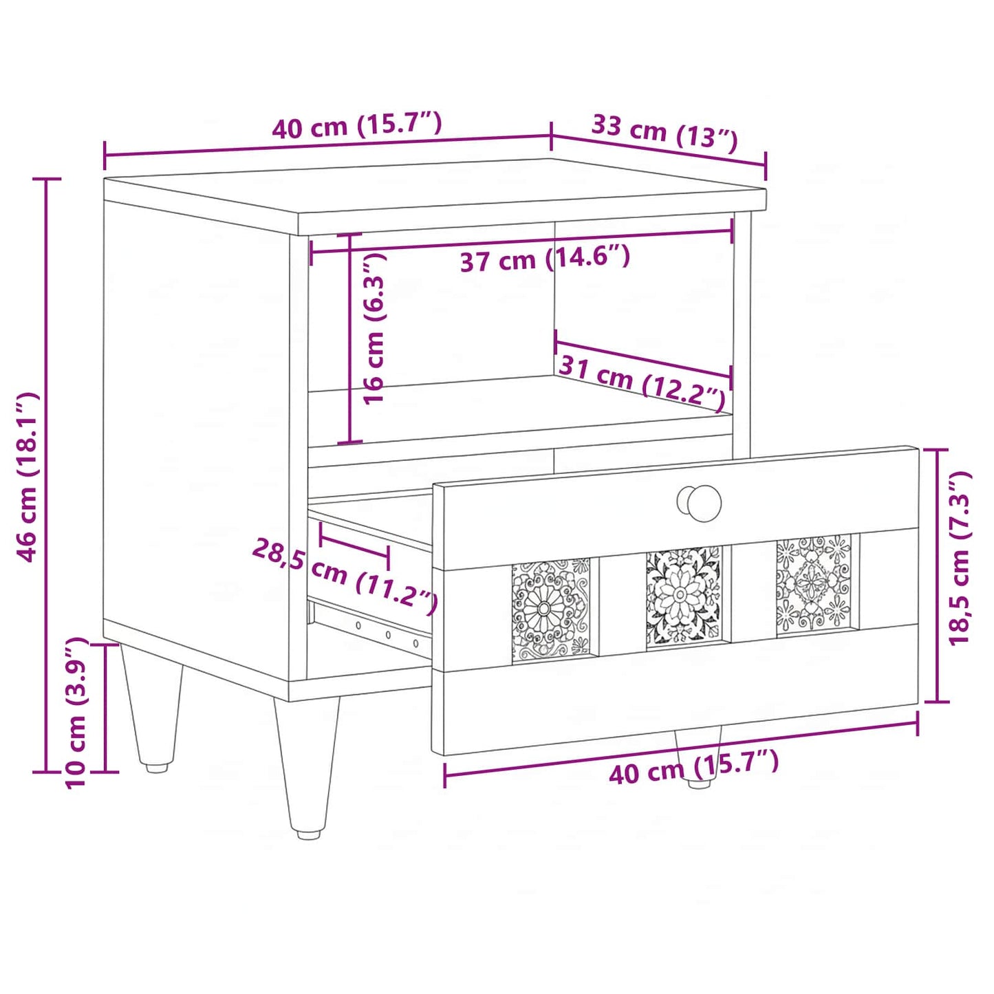 vidaXL Κομοδίνο 2 τμχ. Καφέ 40 x 33 x 46 εκ. Στερεό ξύλο μάνγκο