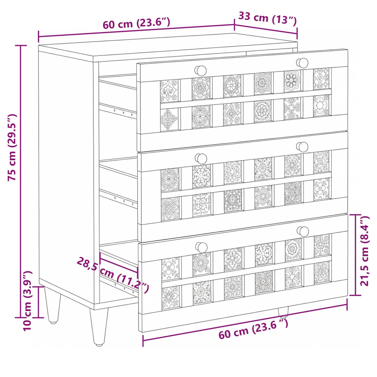 vidaXL Πλαϊνό γραφείο Φυσικό 60 x 33 x 75 cm Στερεό ξύλο μάνγκο