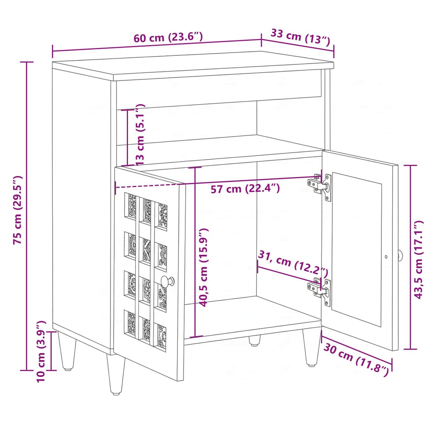 vidaXL Πλαϊνό γραφείο Φυσικό 60 x 33,5 x 75 εκ. Στερεό ξύλο μάνγκο