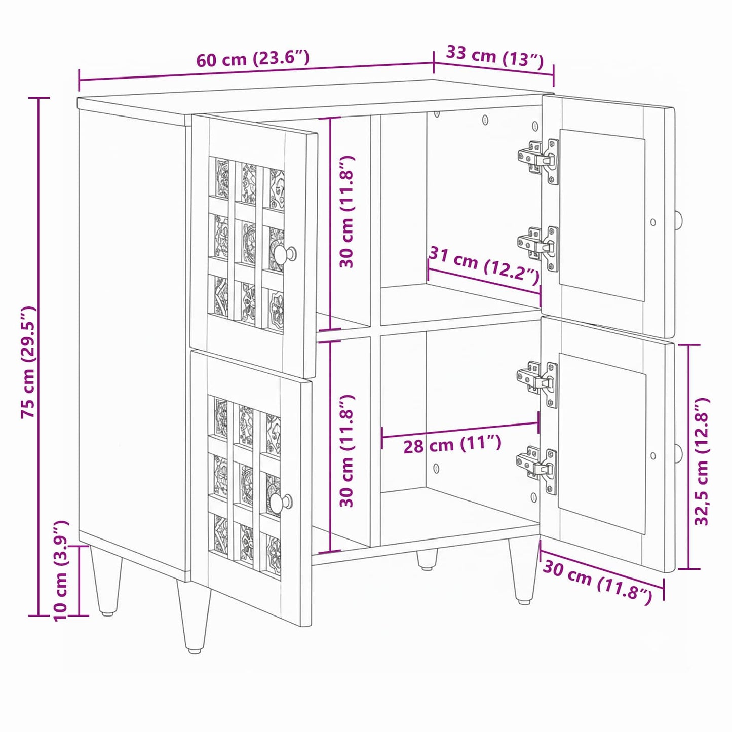 vidaXL Πλαϊνό γραφείο Φυσικό 60 x 33 x 75 cm Στερεό ξύλο μάνγκο