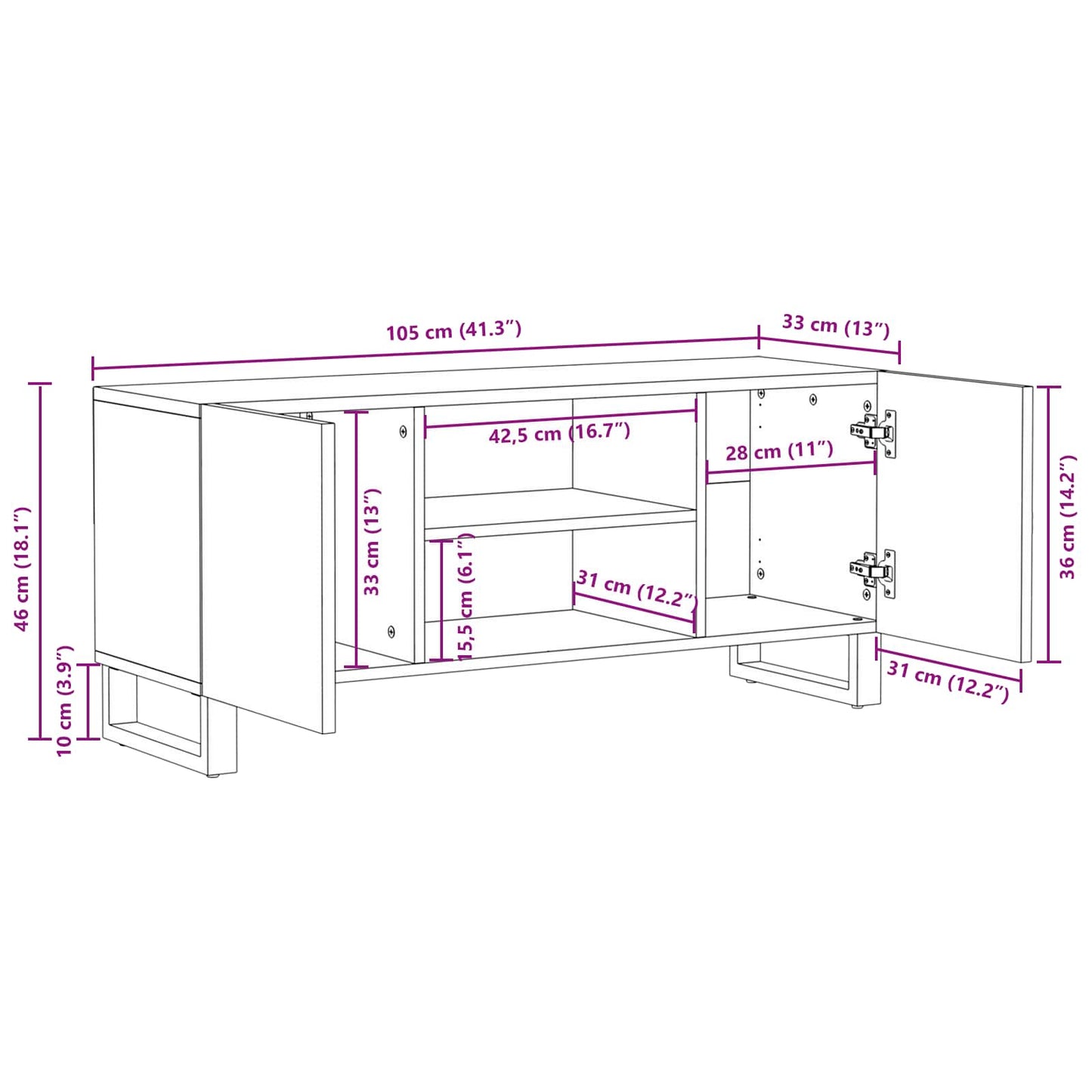 vidaXL Ντουλάπι TV Καφέ 105 x 33 x 46 εκ. Στερεό ξύλο μάνγκο