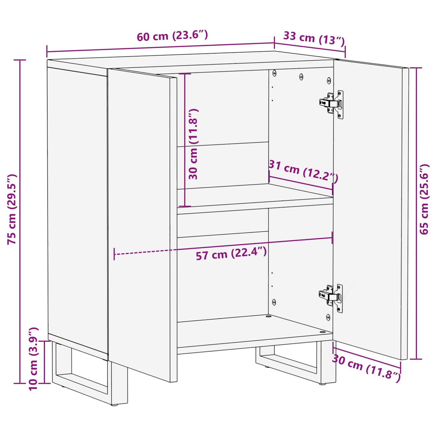 vidaXL Μπουφές Αποθήκευσης Καφέ 60 x 33 x 75 cm Στερεό ξύλο μάνγκο