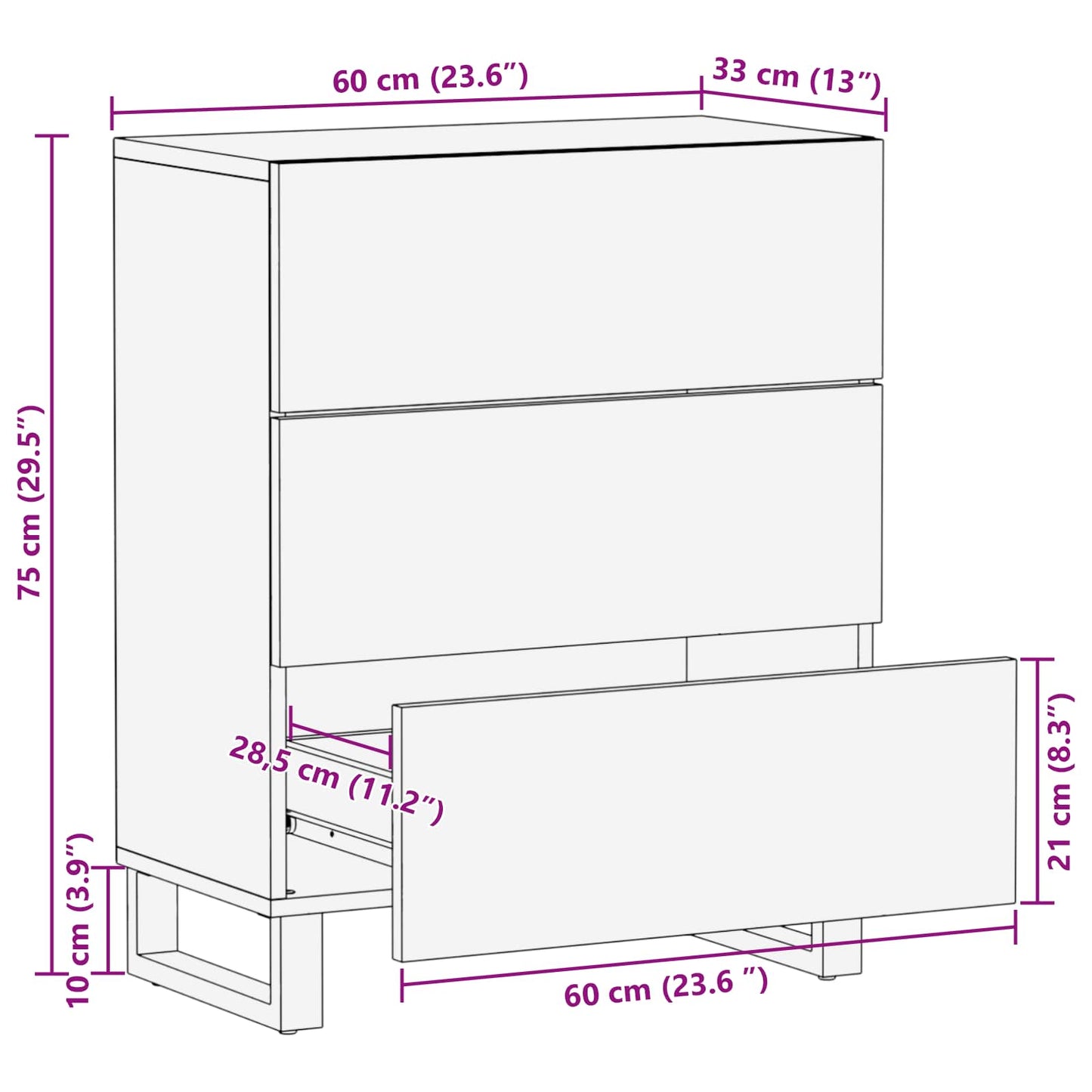 vidaXL Μπουφές Αποθήκευσης Καφέ 60 x 33 x 75 cm Στερεό ξύλο μάνγκο