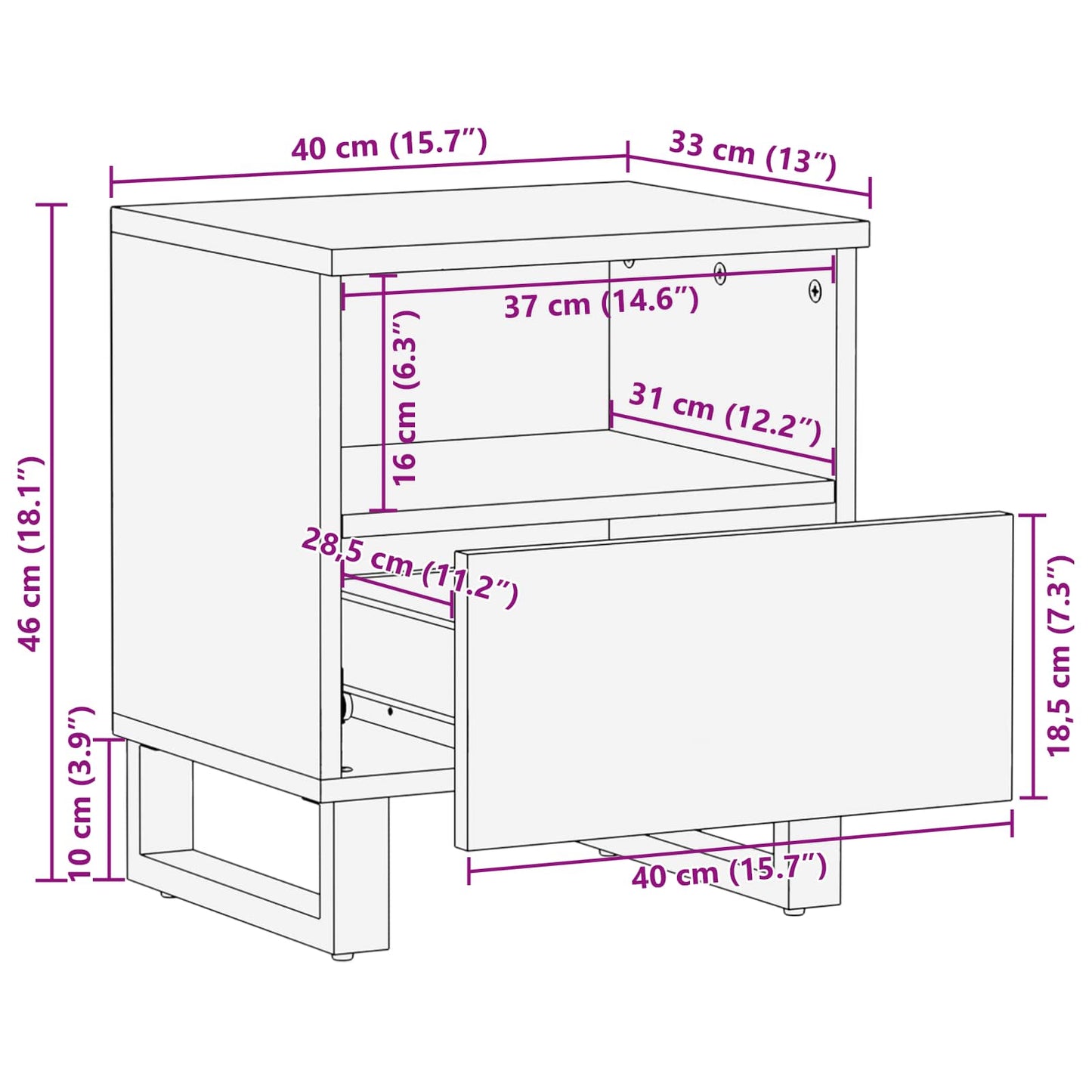 vidaXL Κρεβατοκάμαρα Καφέ 40 x 33 x 46 εκ. Στερεό ξύλο μάνγκο