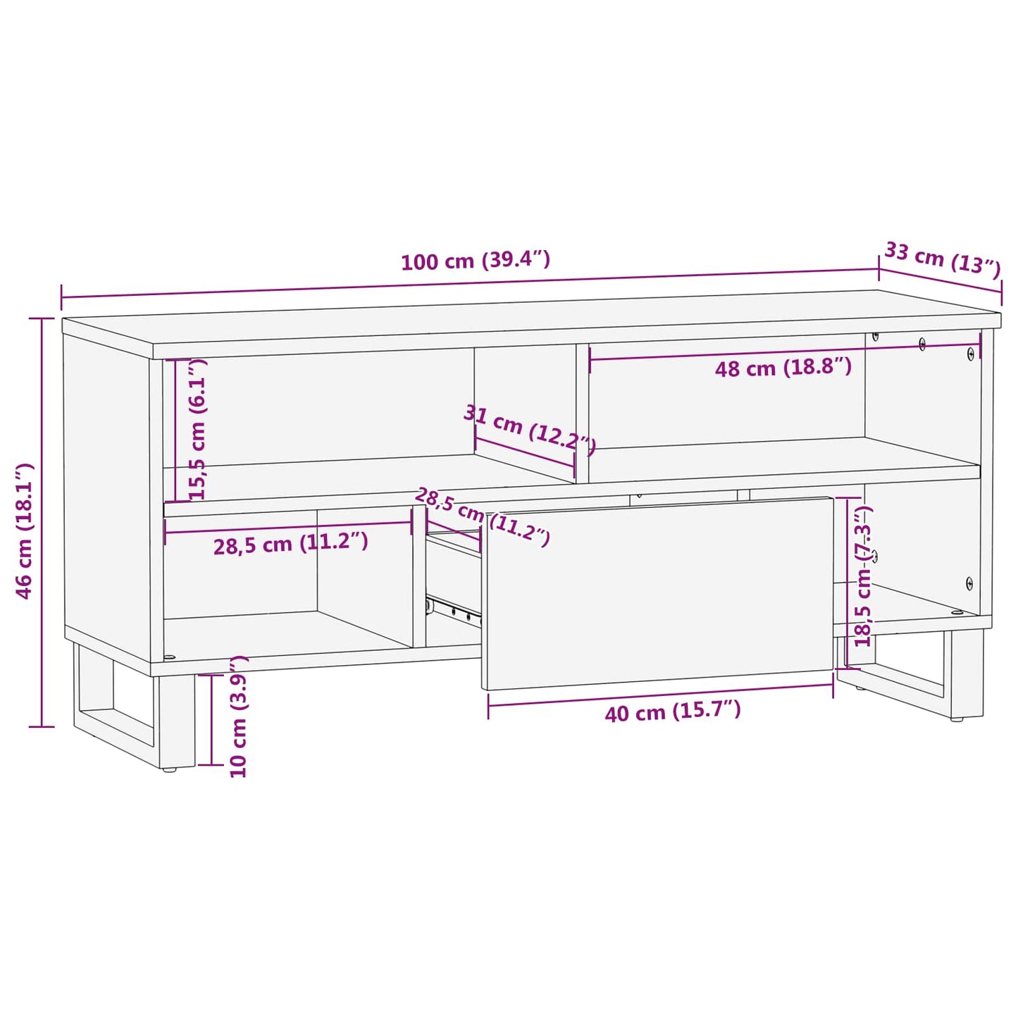 vidaXL Ντουλάπι TV Καφέ 100 x 33 x 46 εκ Στερεό ξύλο μάνγκο