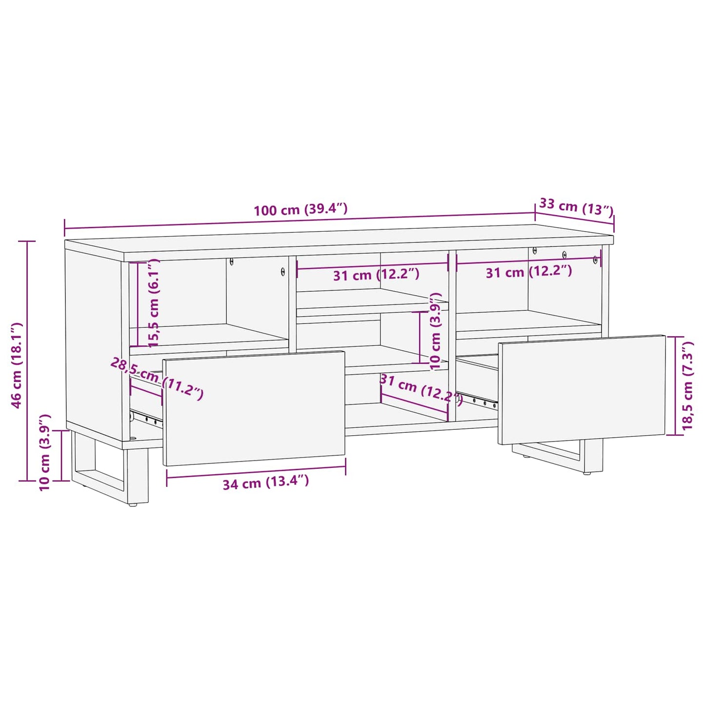 vidaXL Ντουλάπι TV Corona Καφέ 100 x 33 x 46 εκ Στερεό ξύλο μάνγκο