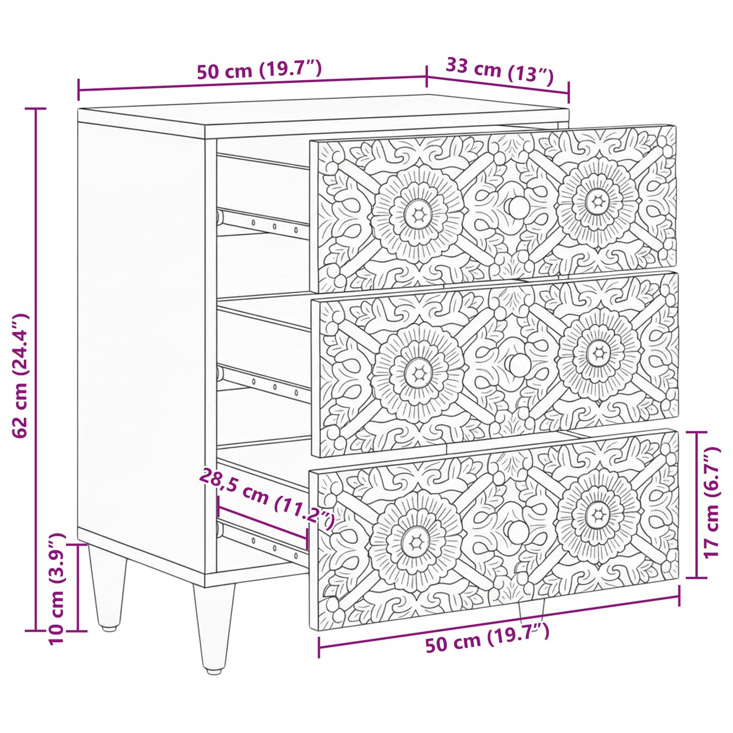 vidaXL Κρεβατοκάμαρα Καφέ 50 x 33 x 60 εκ Στερεό ξύλο μάνγκο