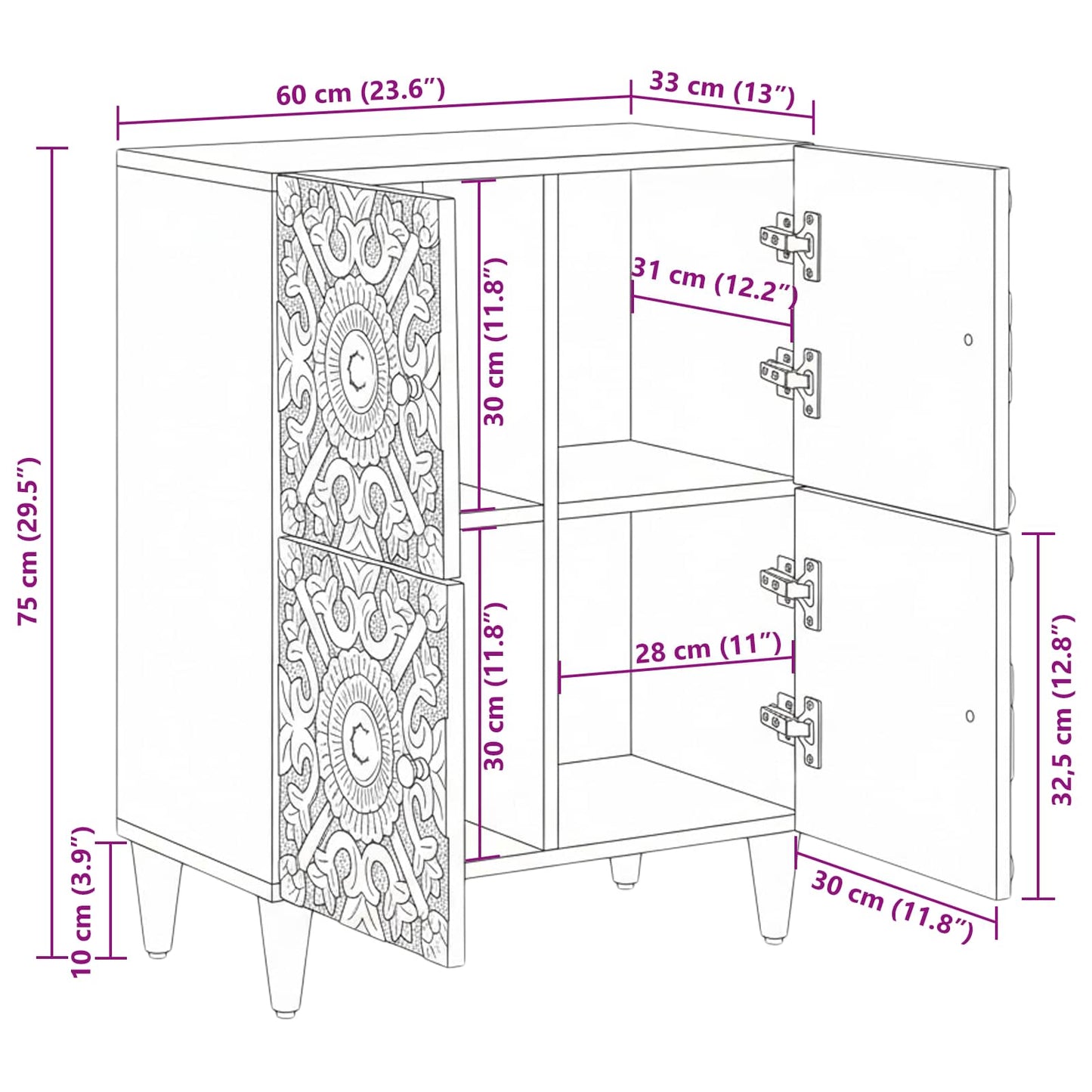 vidaXL Πλαϊνό γραφείο Καφέ 60 x 33,5 x 75 εκ. Στερεό ξύλο μάνγκο