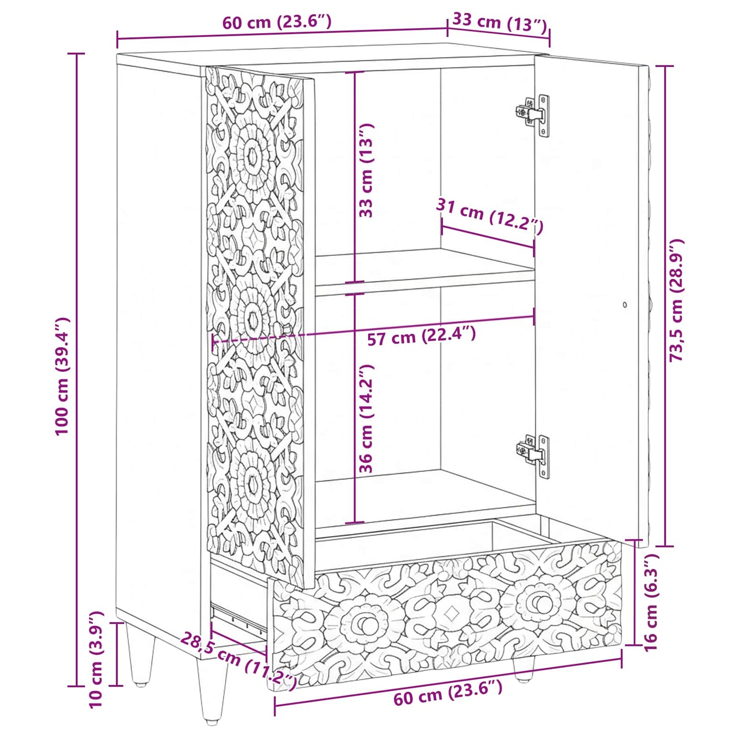 vidaXL Ψηλή Επιφάνεια Καφέ 60 x 33,5 x 100 εκ. Στερεό ξύλο μάνγκο