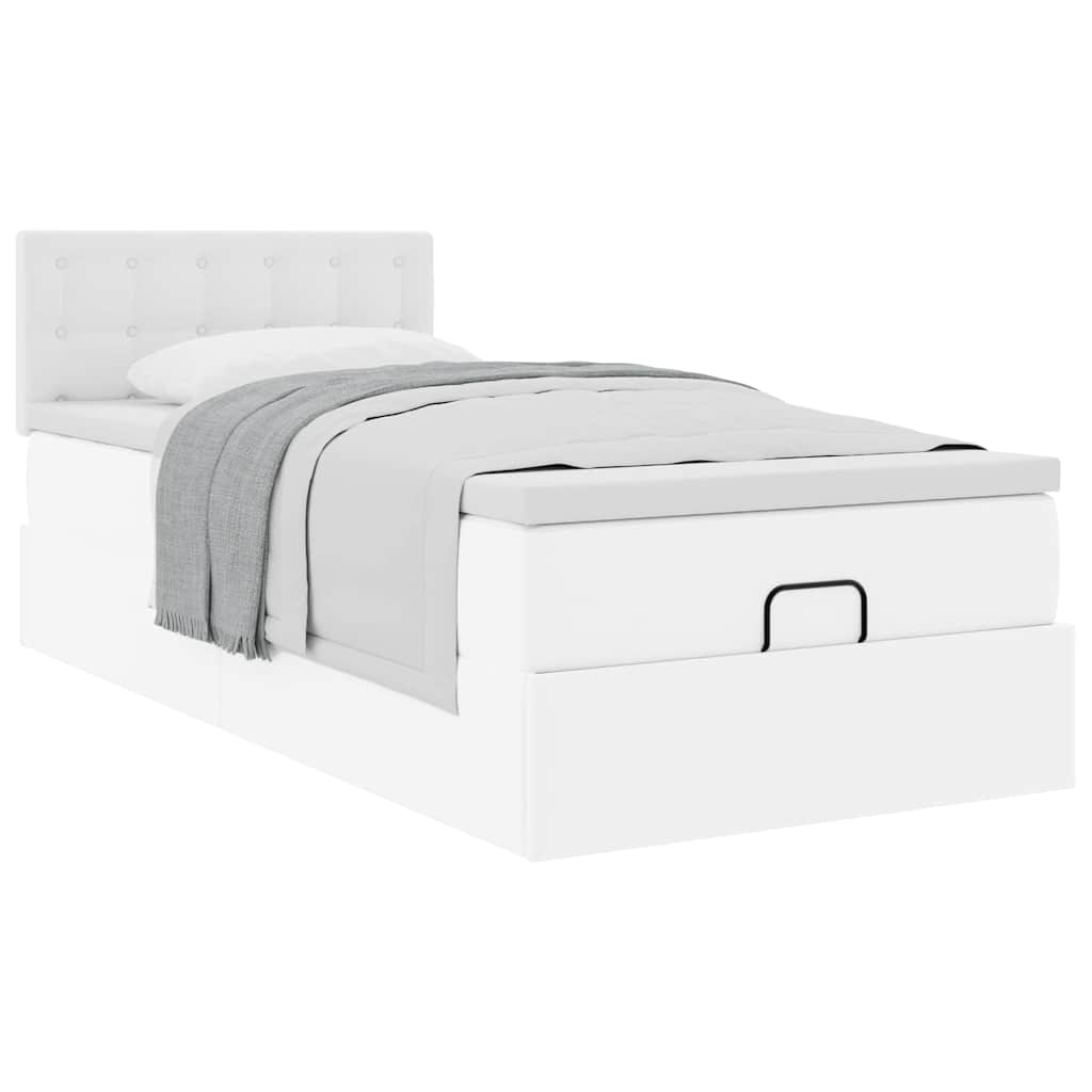 vidaXL Οθωμανικό κρεβάτι με στρώμα Λευκό 90x190cm Faux Leather