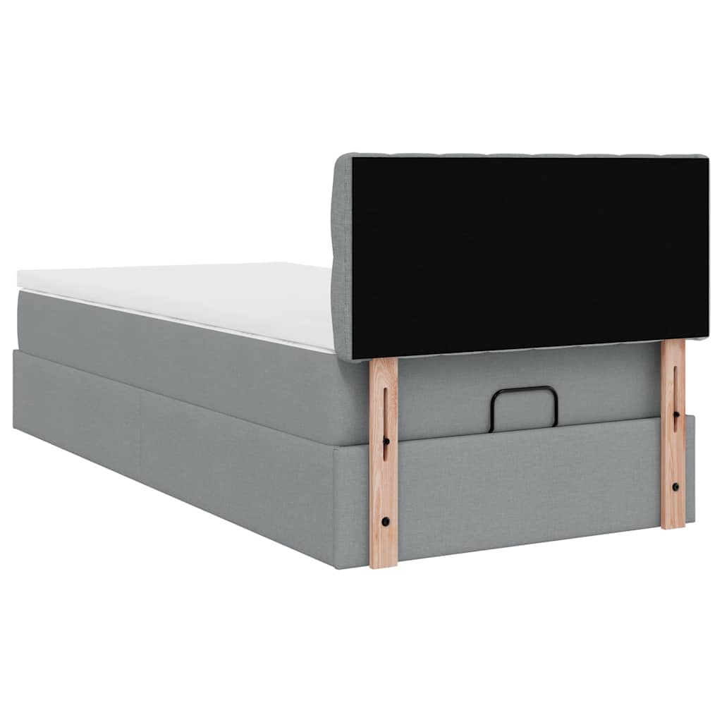 vidaXL Οθωμανικό κρεβάτι με στρώμα ανοιχτό γκρι 90x200cm ύφασμα