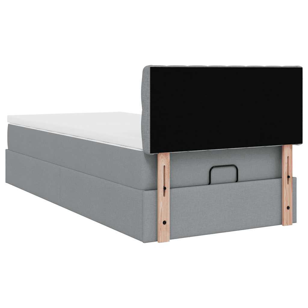 vidaXL Οθωμανικό κρεβάτι με στρώμα ανοιχτό γκρι 100x200cm ύφασμα