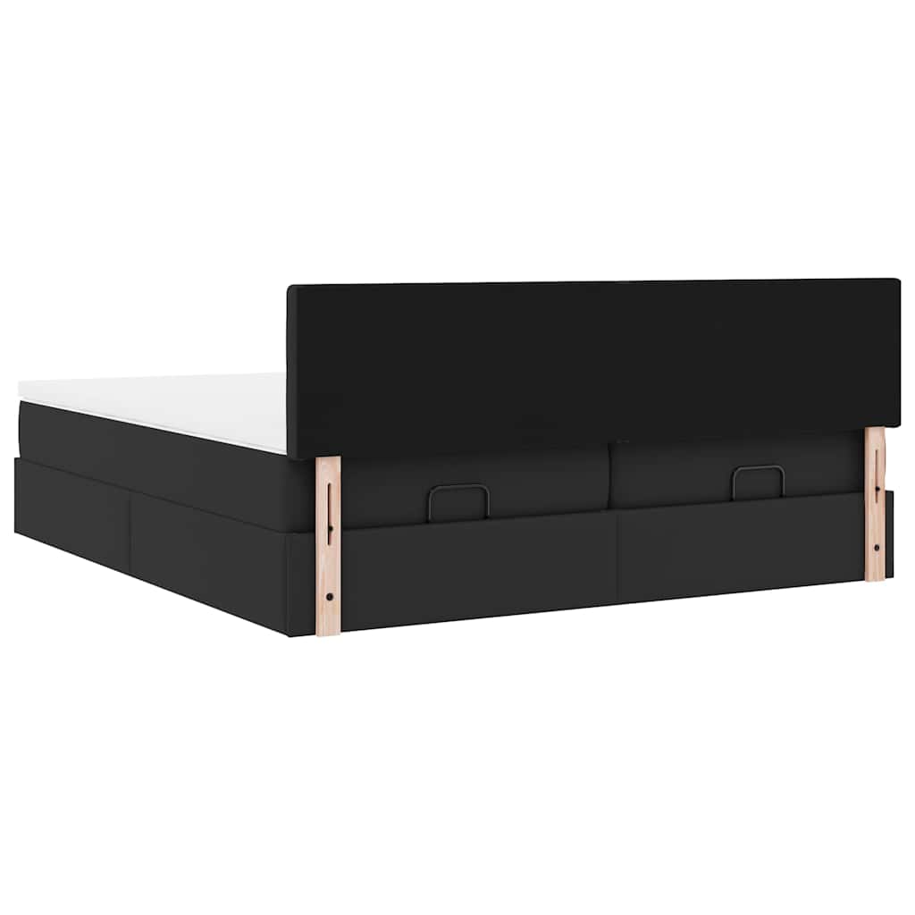 vidaXL Οθωμανικό κρεβάτι με στρώματα Μαύρο 160x200cm Συνθετικό δέρμα